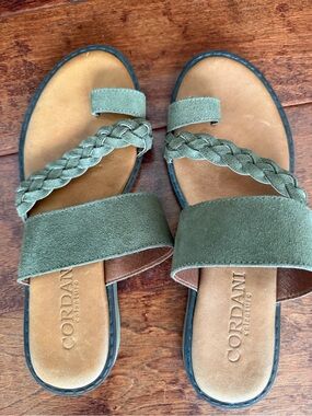 Cordani Khaki Olive Braided Suede Slide Sandals